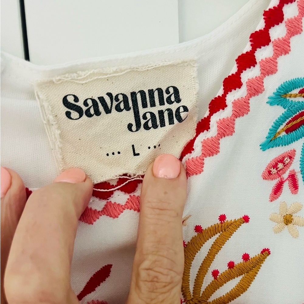 Savanna Jane Embroidered White Jumpsuit Size Large - Picture 5 of 7